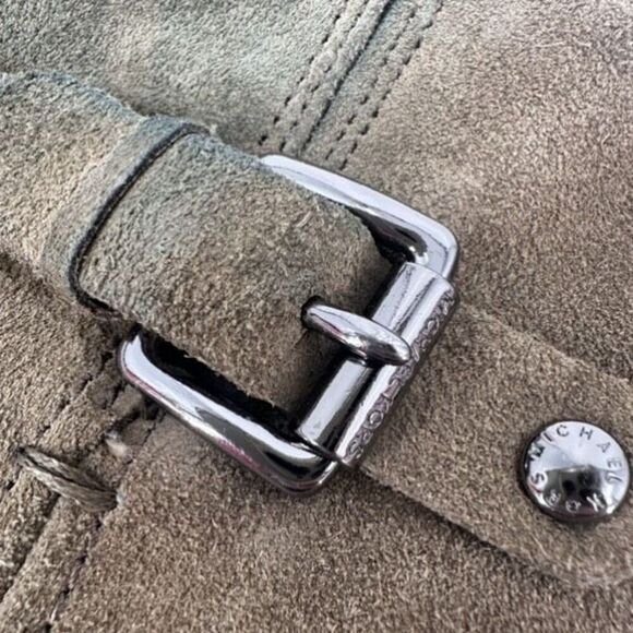 Michael Kors Olive Green Suede Heeled Tall Leather Buckle Boots Size 8 Riding - Picture 6 of 16